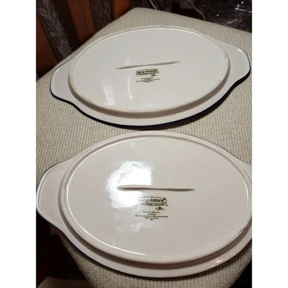 Temptations By Tara Blue Old World 12" & 13.5" Oval Serving Trays Lids - Picture 11 of 16
